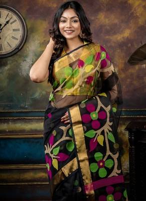 black hand woven silk blend cotton zari work all seasons sarees 2
