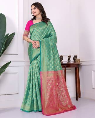rama art silk blend woven traditional rich saree 4