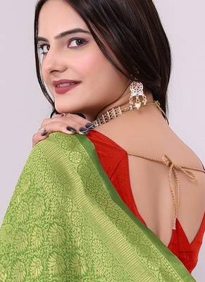 green art silk blend woven traditional rich saree 2