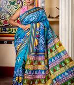 blue hand woven silk blend kantha work all seasons sarees