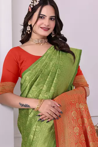 green art silk blend woven traditional rich saree