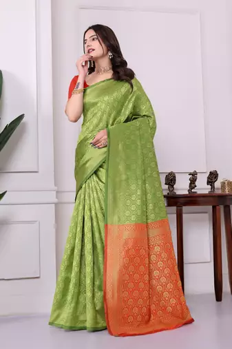 green art silk blend woven traditional rich saree