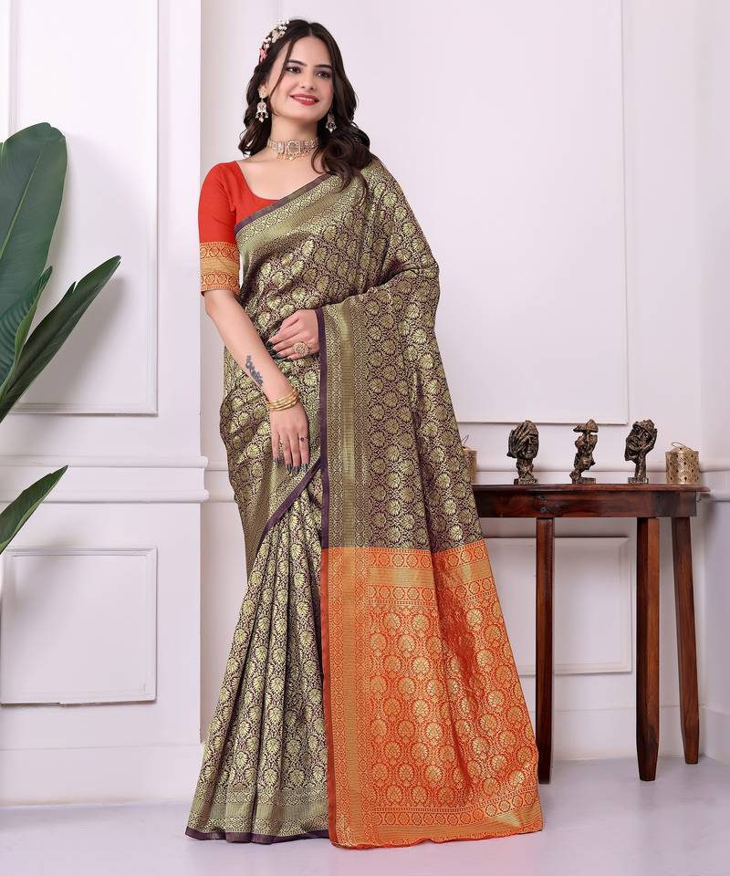 purple color art silk fabric woven designer traditional rich saree