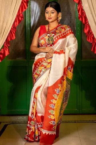 multicolor woven silk blend bengal handloom all seasons sarees