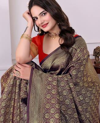 purple art silk blend woven traditional rich saree 3