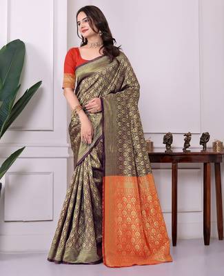 purple art silk blend woven traditional rich saree 4
