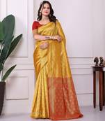 yellow color art silk fabric woven designer traditional rich saree
