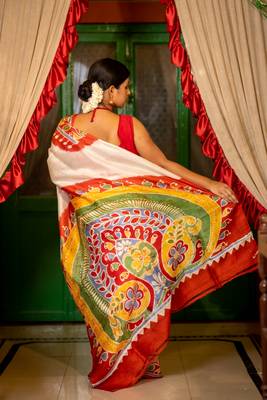 multicolor woven silk blend bengal handloom all seasons sarees 3