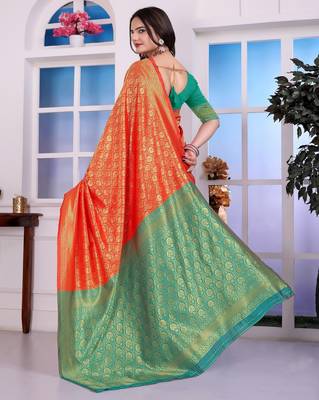 rust art silk blend woven traditional rich saree 2
