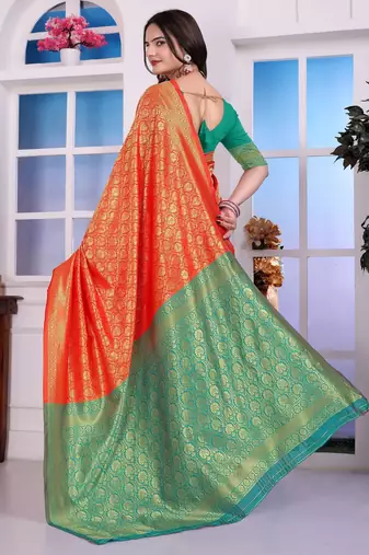 rust art silk blend woven traditional rich saree