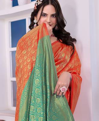rust art silk blend woven traditional rich saree 3