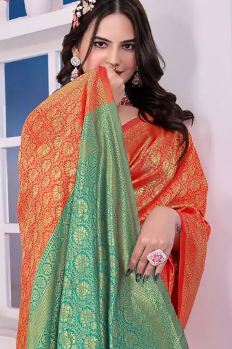 rust art silk blend woven traditional rich saree