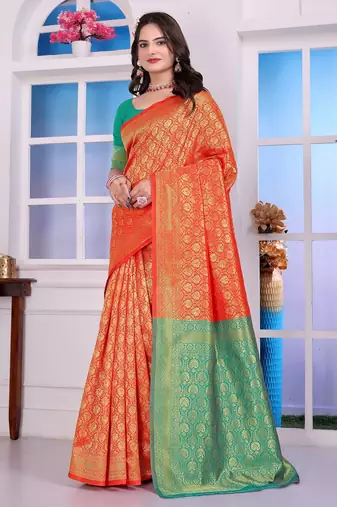 rust art silk blend woven traditional rich saree