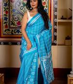 blue woven faux silk blend blend kantha work all seasons sarees