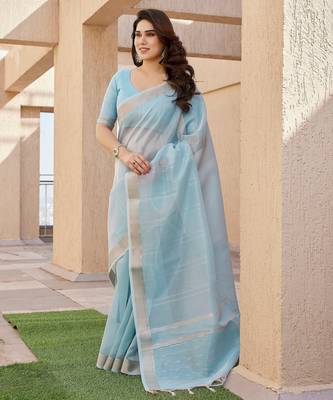 firozi tissue linen art silk blend weaving zari lining saree 1