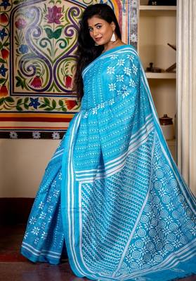 blue woven faux silk blend blend kantha work all seasons sarees 2