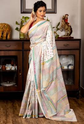 white woven faux silk blend blend kantha work all seasons sarees 1