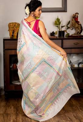 white woven faux silk blend blend kantha work all seasons sarees 4