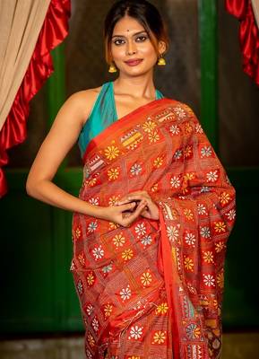 red woven faux silk blend blend kantha work all seasons sarees 2