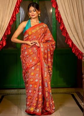 red woven faux silk blend blend kantha work all seasons sarees 3