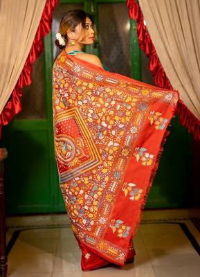 red woven faux silk blend blend kantha work all seasons sarees 4