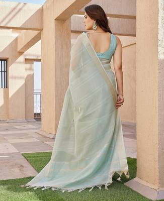 pista tissue linen art silk blend weaving zari lining saree 2