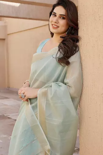pista tissue linen art silk blend weaving zari lining saree