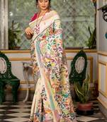 off white hand woven tussar kantha work all seasons sarees