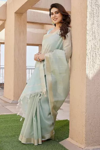 pista tissue linen art silk blend weaving zari lining saree