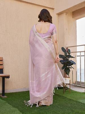 purple tissue linen art silk blend weaving zari lining saree 2