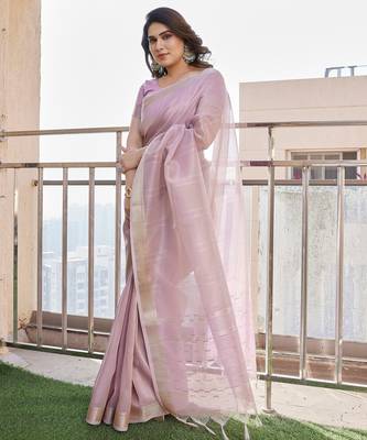 purple tissue linen art silk blend weaving zari lining saree 4