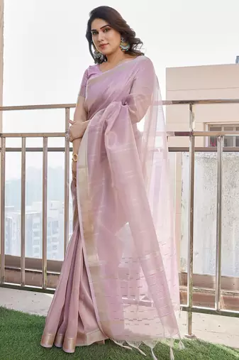 purple tissue linen art silk blend weaving zari lining saree