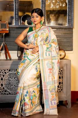 off white hand woven tussar kantha work all seasons sarees 1