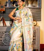 off white hand woven tussar kantha work all seasons sarees