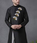 Black embroidered dupion silk kurta