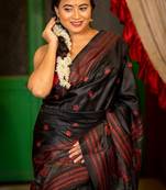 black woven silk blend kantha work all seasons sarees