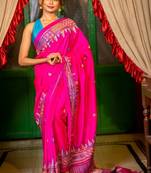 pink woven silk blend kantha work all seasons sarees