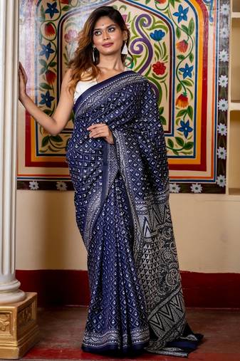 blue woven silk blend kantha work all seasons sarees