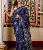 blue woven silk blend kantha work all seasons sarees