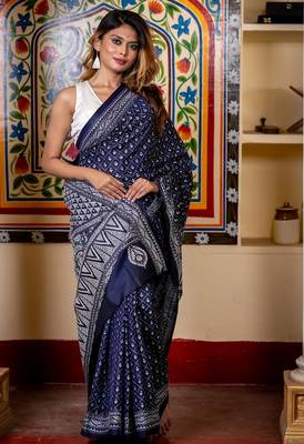 blue woven silk blend kantha work all seasons sarees 2