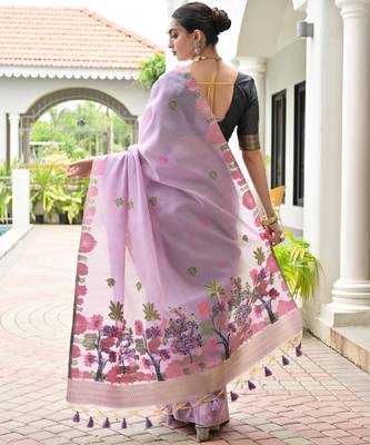 purple chanderi cotton weaving reshan flower ethnic saree 2