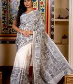 white woven silk blend kantha work all seasons sarees