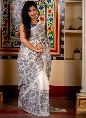 white woven silk blend kantha work all seasons sarees 2