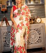 off white hand woven tussar kantha work all seasons sarees