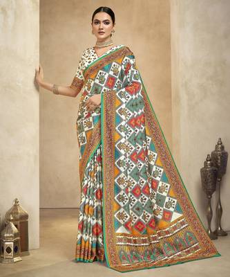 graceful ethnic off white style crepe silk blend digital foil printed saree 1