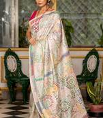 off white hand woven tussar kantha work all seasons sarees