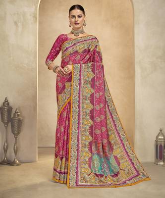graceful ethnic maroon style crepe silk blend digital foil printed saree 1