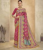 graceful ethnic maroon color bollywood style crepe silk blend designer digital foil printed saree