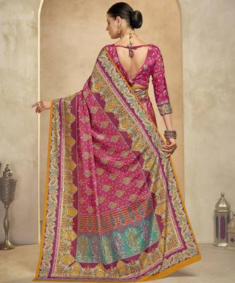 graceful ethnic maroon style crepe silk blend digital foil printed saree 2