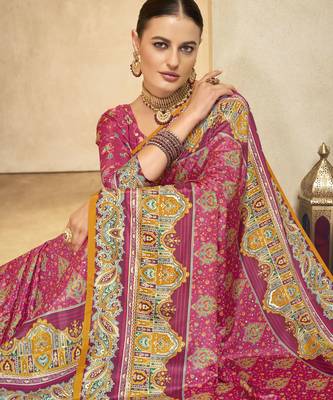 graceful ethnic maroon style crepe silk blend digital foil printed saree 3